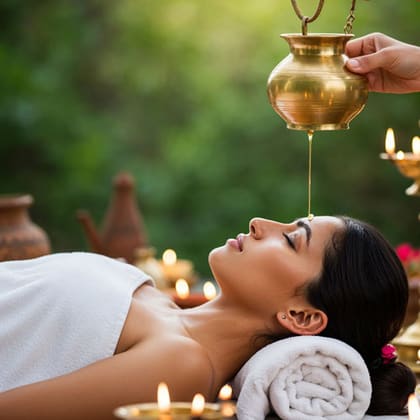 Shirodhara therapy — a steady stream of warm medicated oil